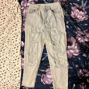 Light blue distressed mom jeans